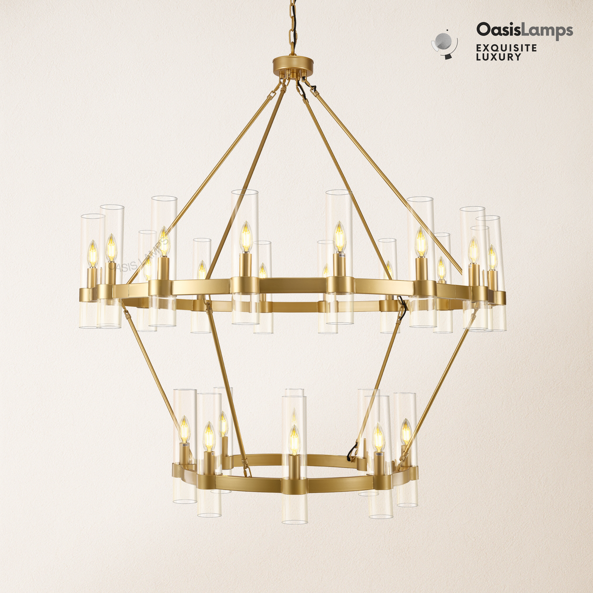 Cylora 2-Tier Glass Tube Round Chandelier 48" 60"D#finish_brass,size_48"