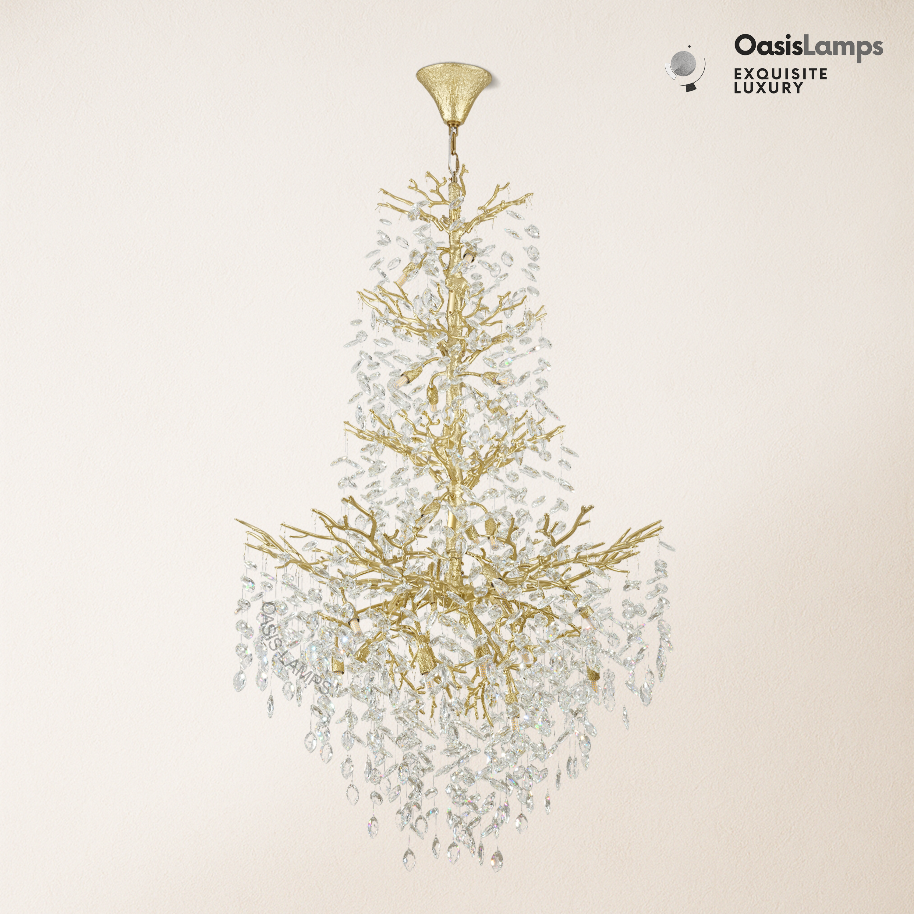 Frostleaf Cascade Grand Staircase Chandelier 61" 65"#Color_Brass,Size_H61"