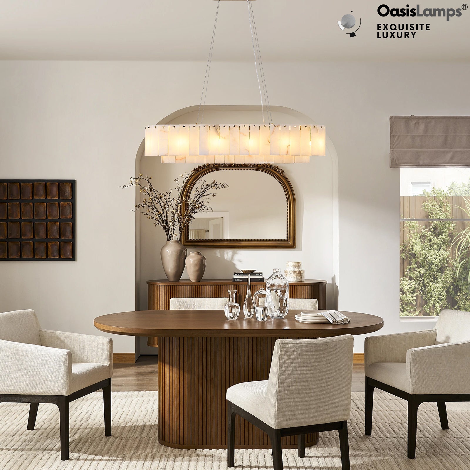 Sawyer Alabaster Rectangle Chandelier 40" 54"L#Color_Brass,size_40"