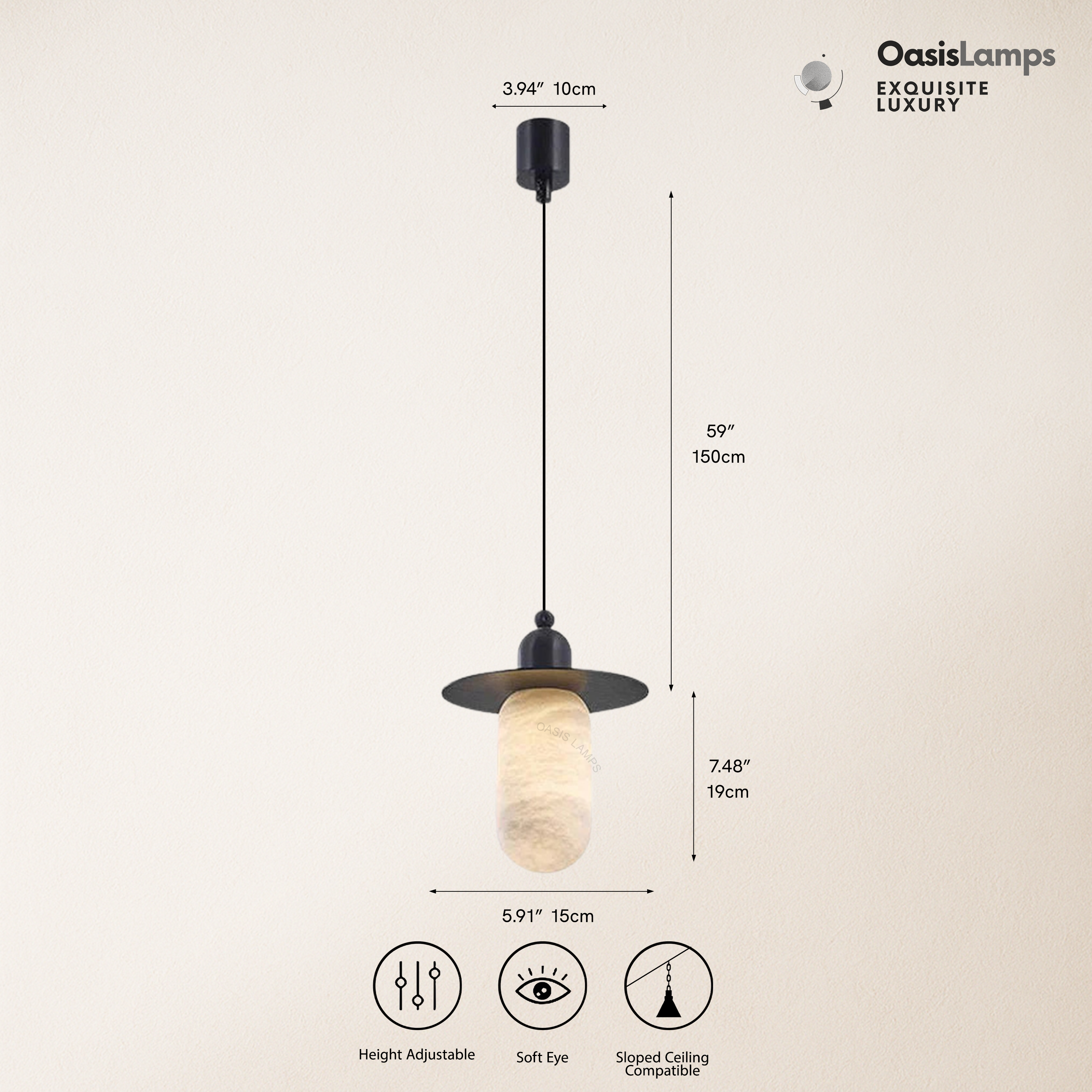 Bloom Alabaster Grace Pendant 6" 8" H#Color_White + Black/Brass , size_D15*H7.48''/D5.91*H7.48"