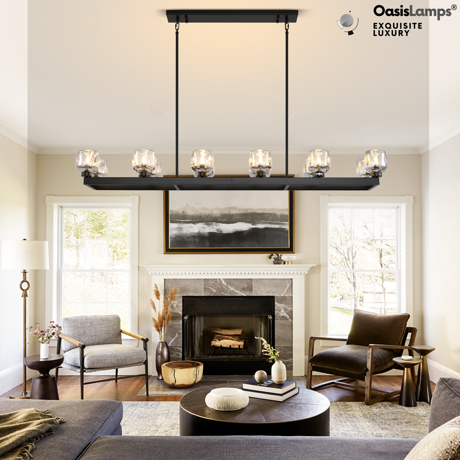 Vellum Rectangular Chandelier 59" 68"L#color_Black,size_59"-Rectangular