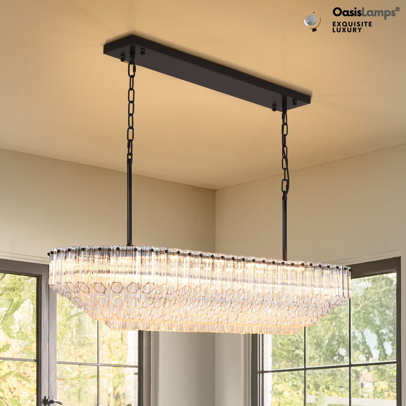 Ethereal Radiance Clear/Amber Rectangular Crystal Chandelier 43"L#glass color_clear,size_43in