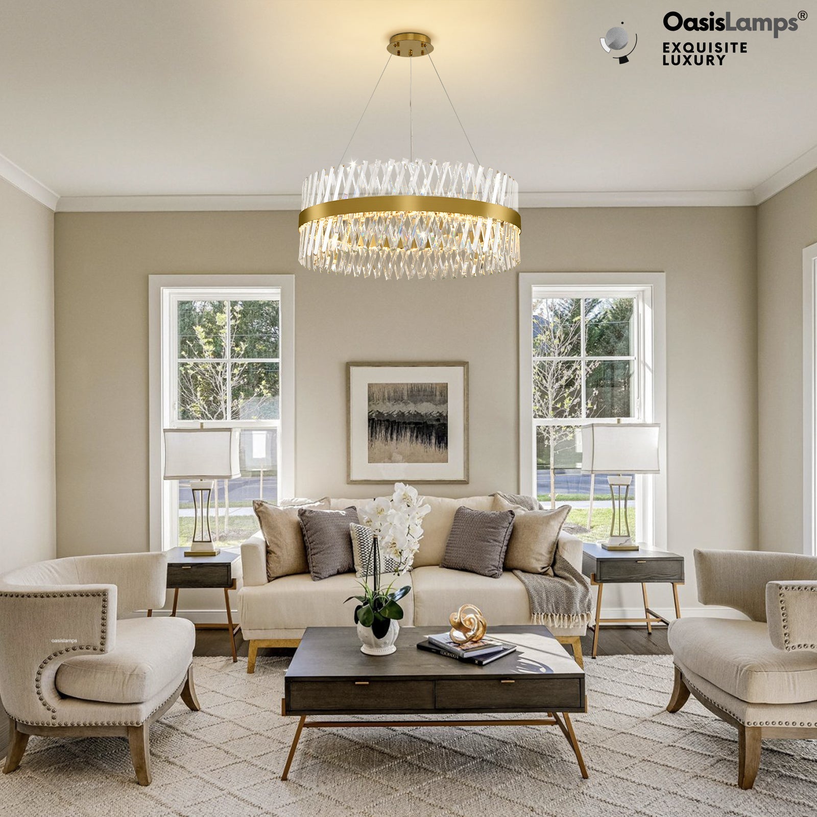 Vetro Prism Crystal Round Chandelier 23.6" 31.5" 40"D#Color_Brass,size_31.5"D