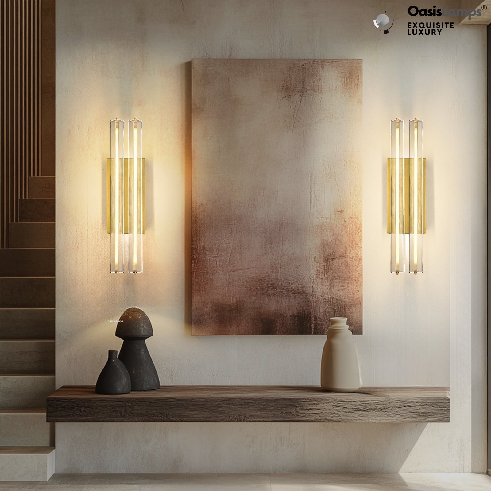 Clara Glow Crystal Wall Sconce 19"#color_brass,style_double crystal