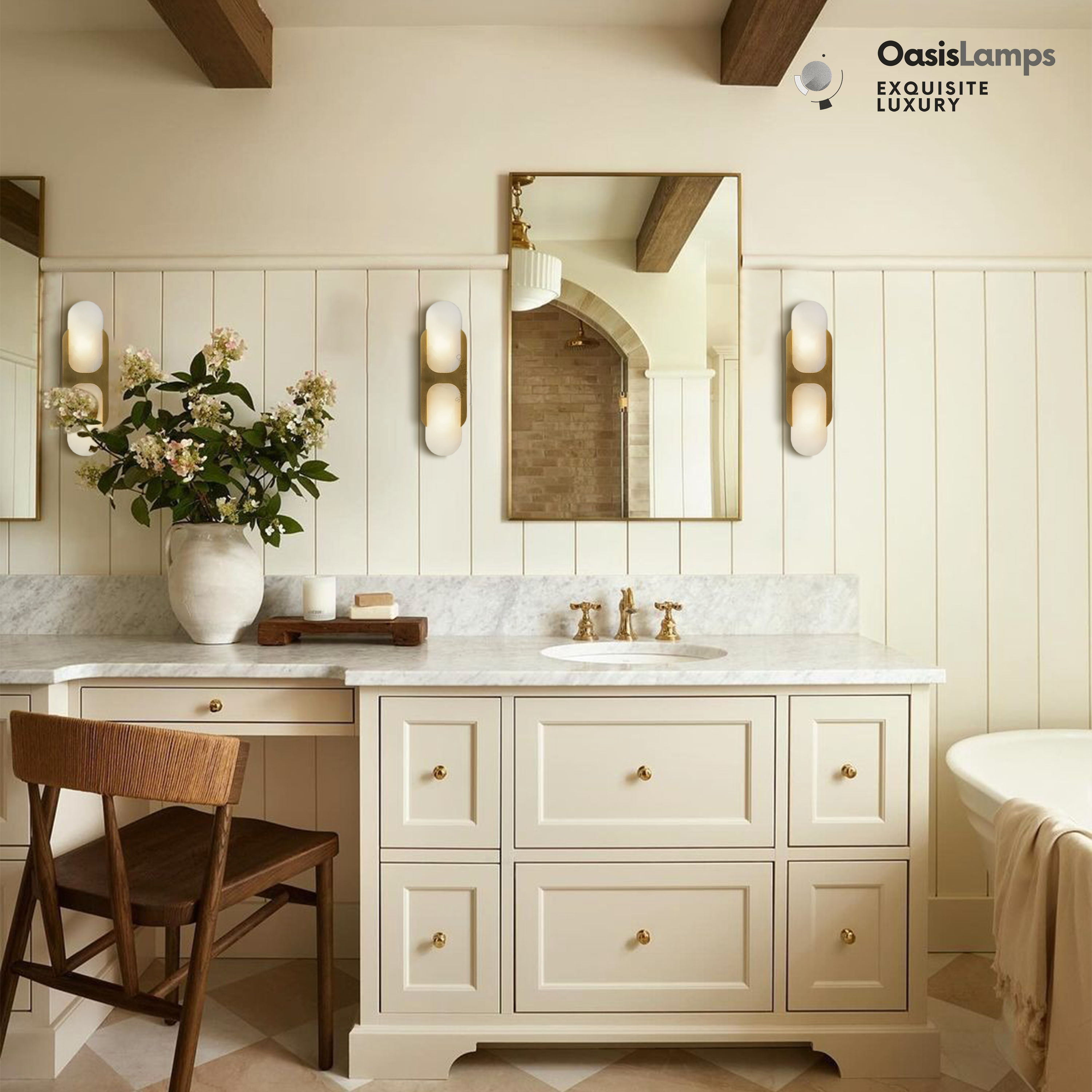 Odin Alabaster Medium Wall Sconce 14"H#Color_brass