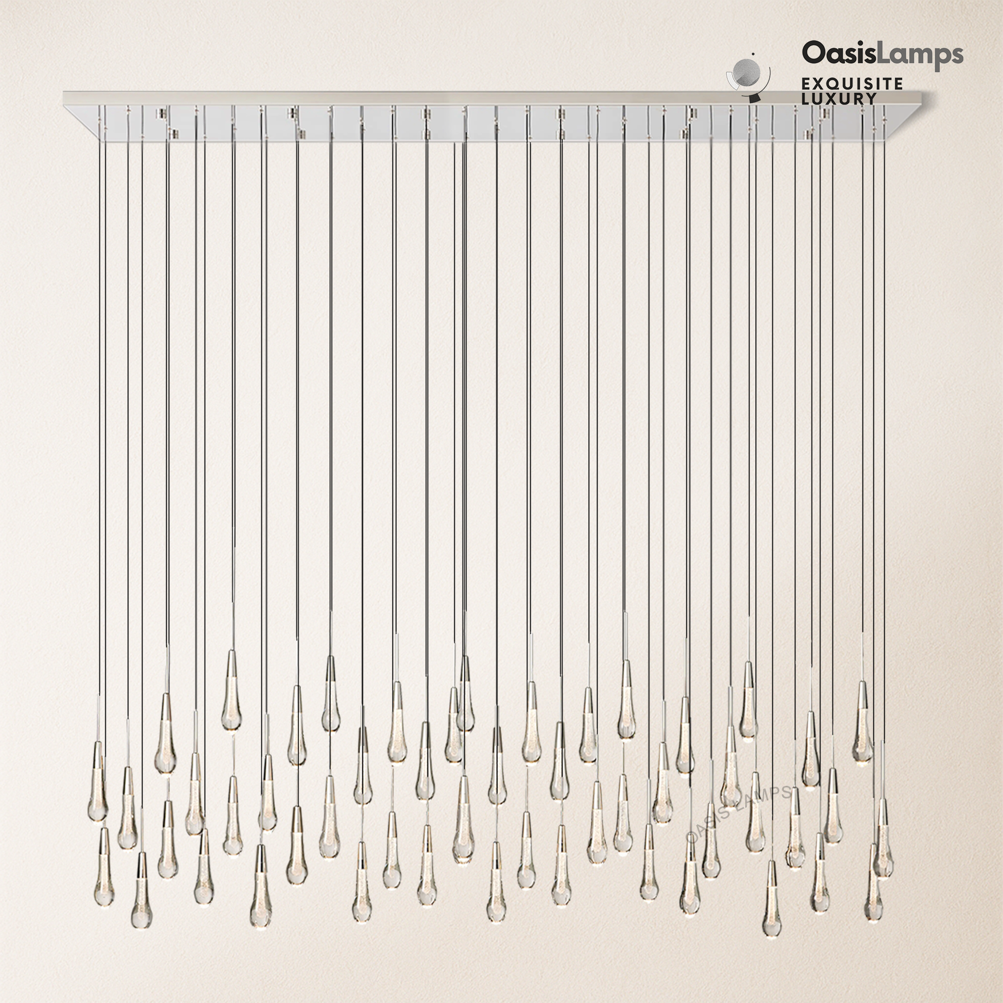 Elara Solitaires Linear Crystal Chandelier 37'' 50'' 70'' 87" 120"W#color_nickel,size_87"-52 lights