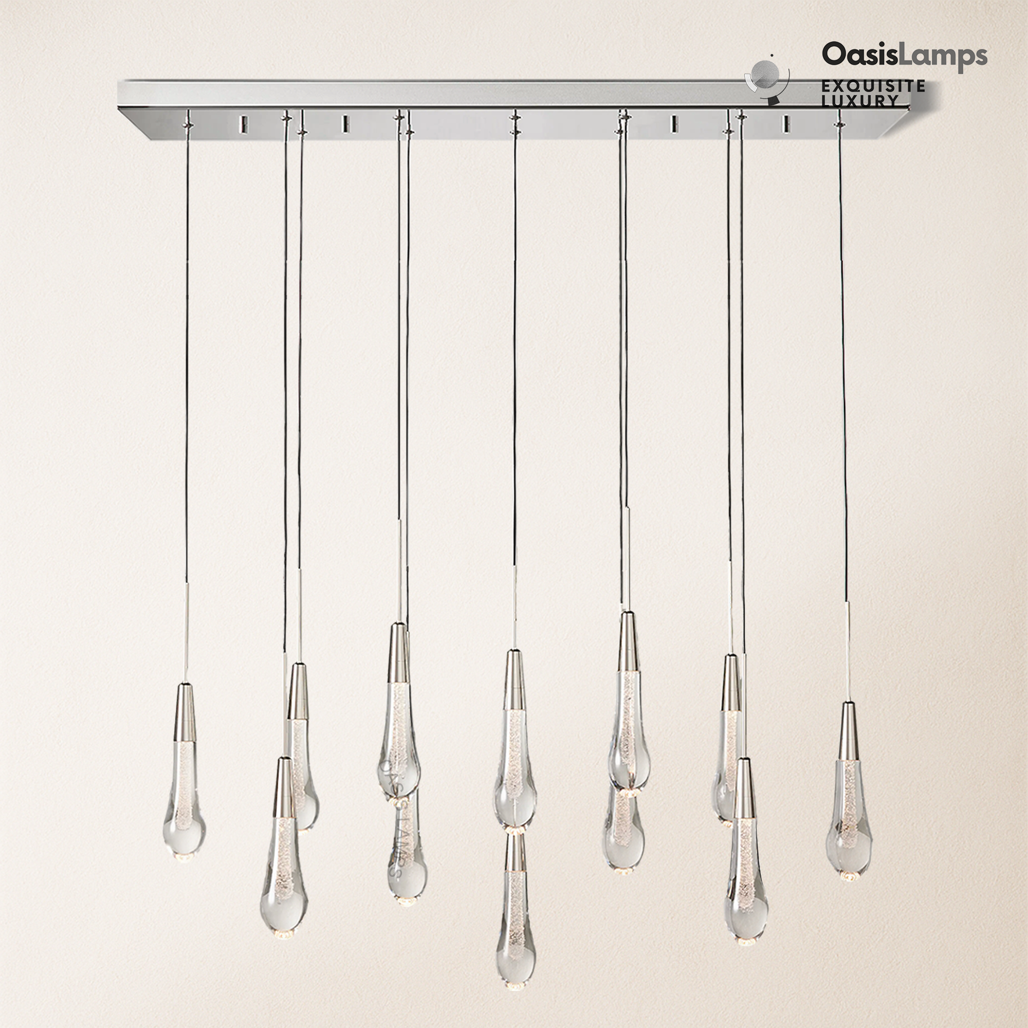 Elara Solitaires Linear Crystal Chandelier 37'' 50'' 70'' 87" 120"W#color_nickel,size_37"-12 lights