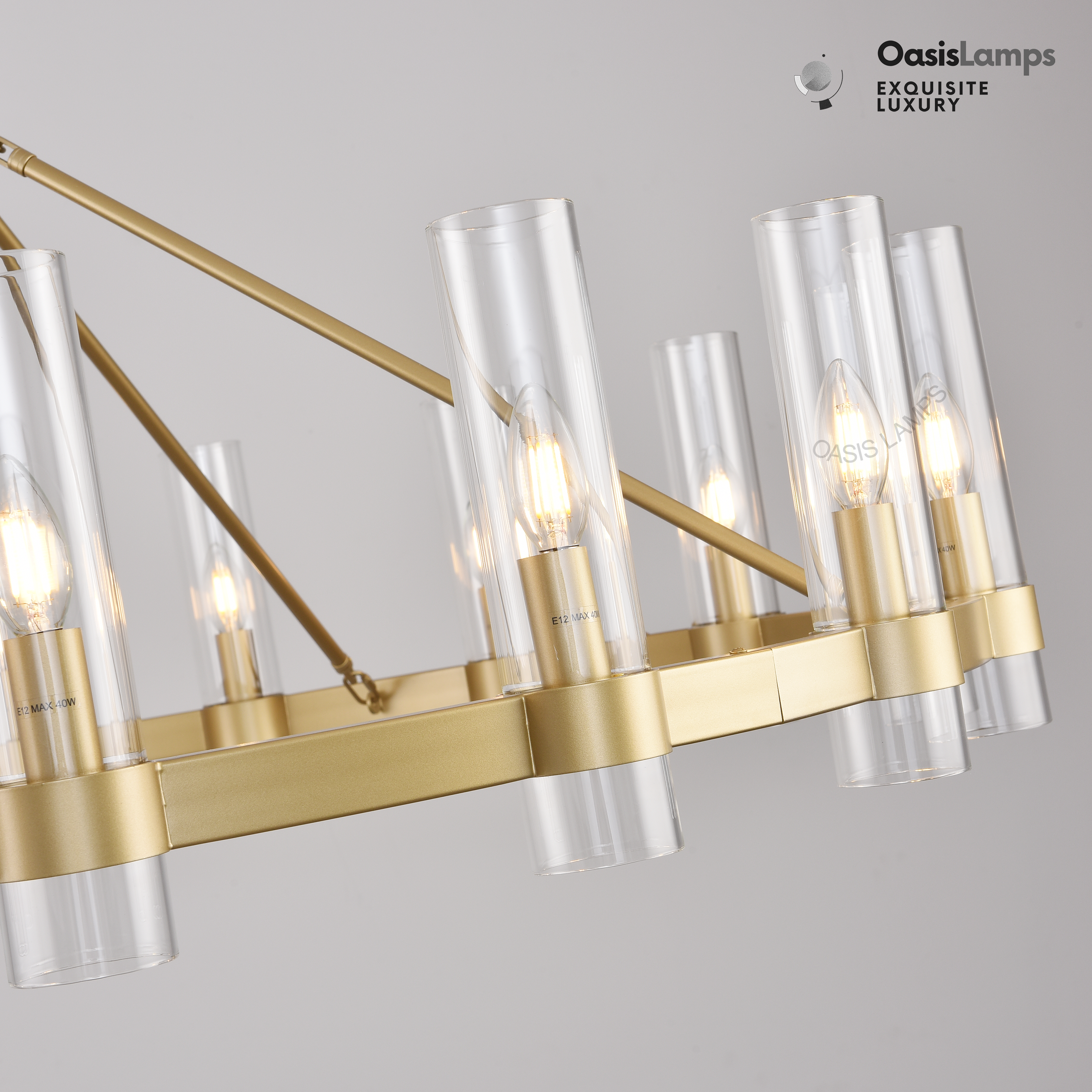 Cylora Glass Tube Round Chain Chandelier 48" 60" 70"D#Color_Brass