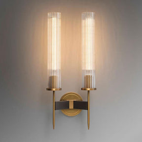 Clean Lines Cylinders Of Ribbed Glass Double Head candlestick  Wall Sconce