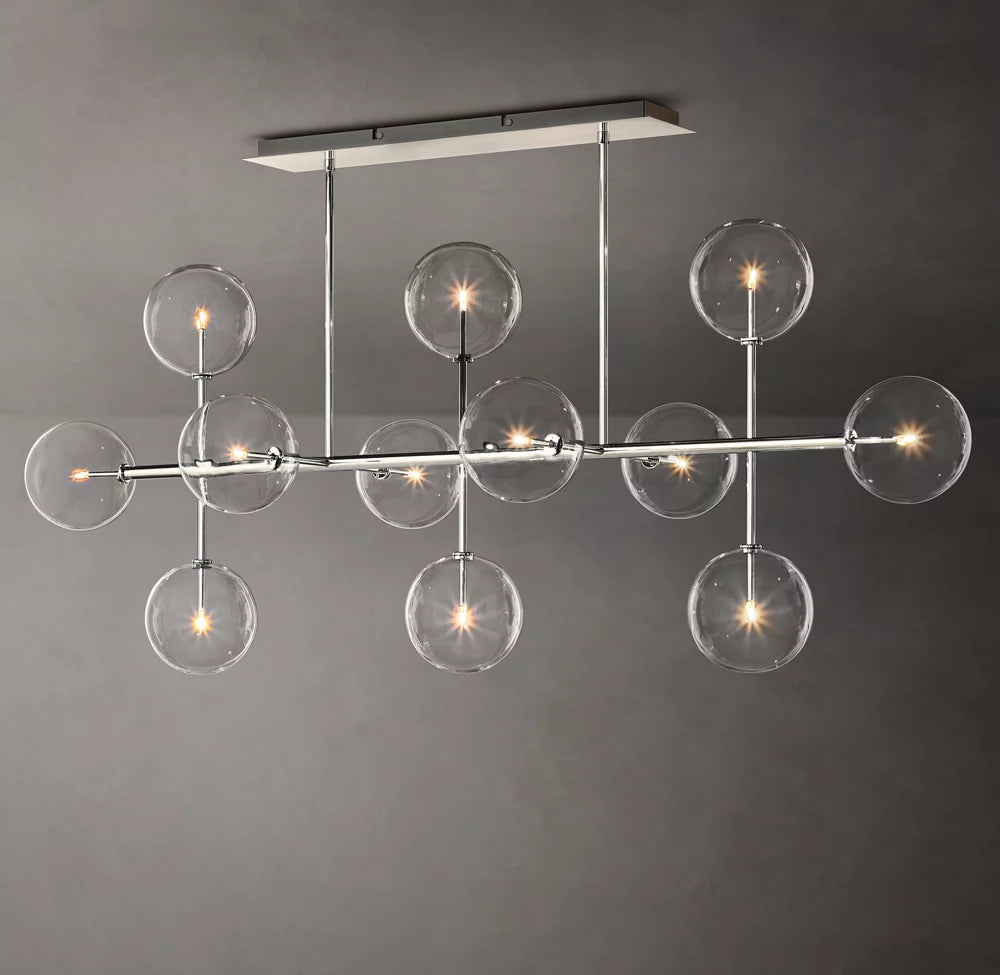 Glass Globe Mobile Linear Chandelier 58′′ 12-Lights