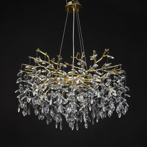 Flavia Round Gold Clear Crystal Branch Chandelier For Living Room