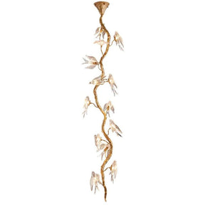 Bird Glass Tree Branch Long Staircase Chandelier D 17.7"