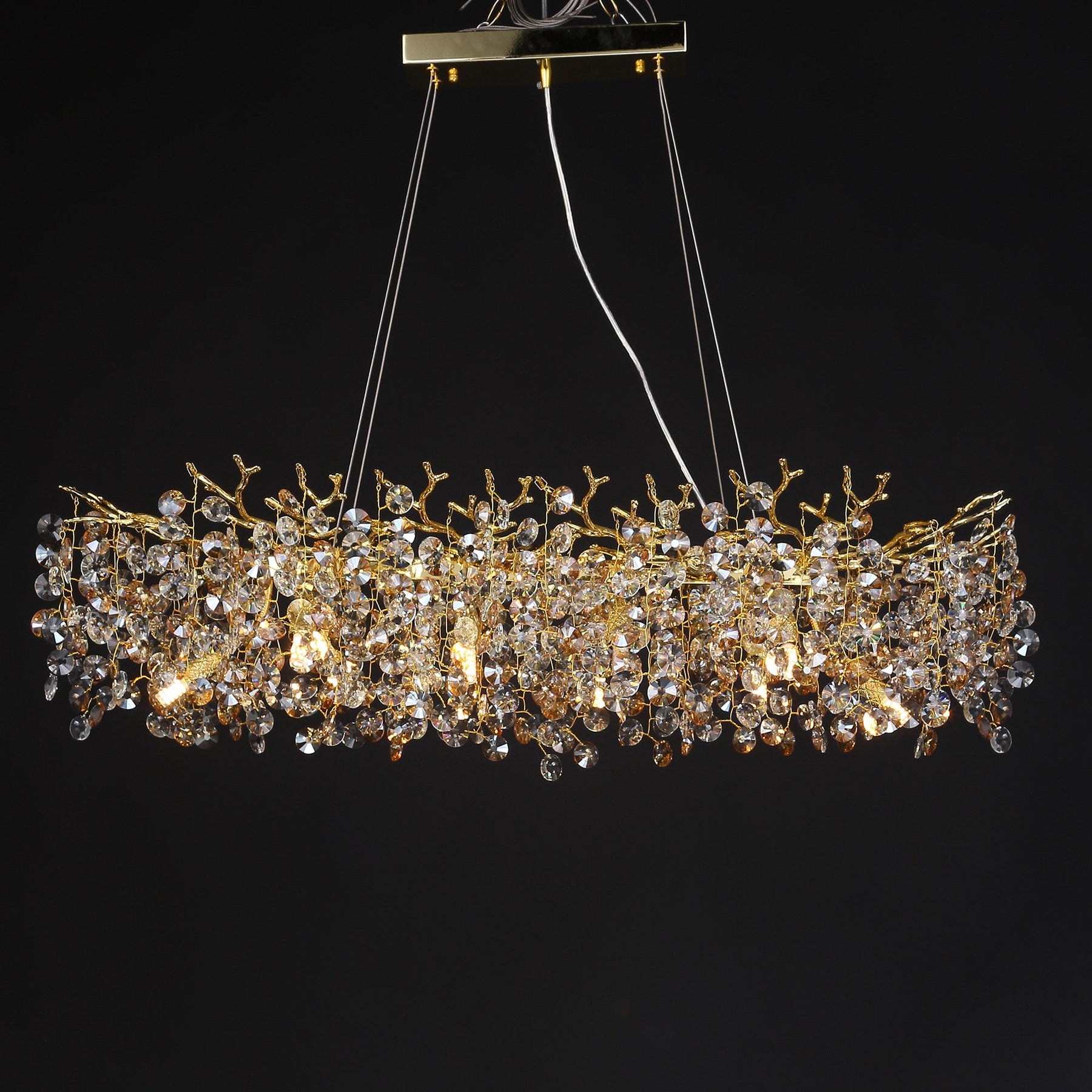 Circe Crystal Round Gold Branch Chandelier, Luxury Chandelier Living Room