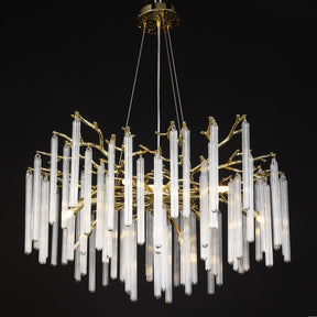 Clea Round Gold Clear Crystal Tube Branch Chandelier For Living Room