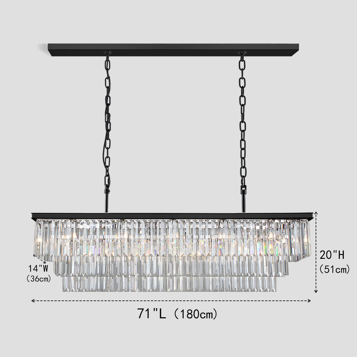 3-Tier Odeon Crystal Fringe Rectangular Chandelier