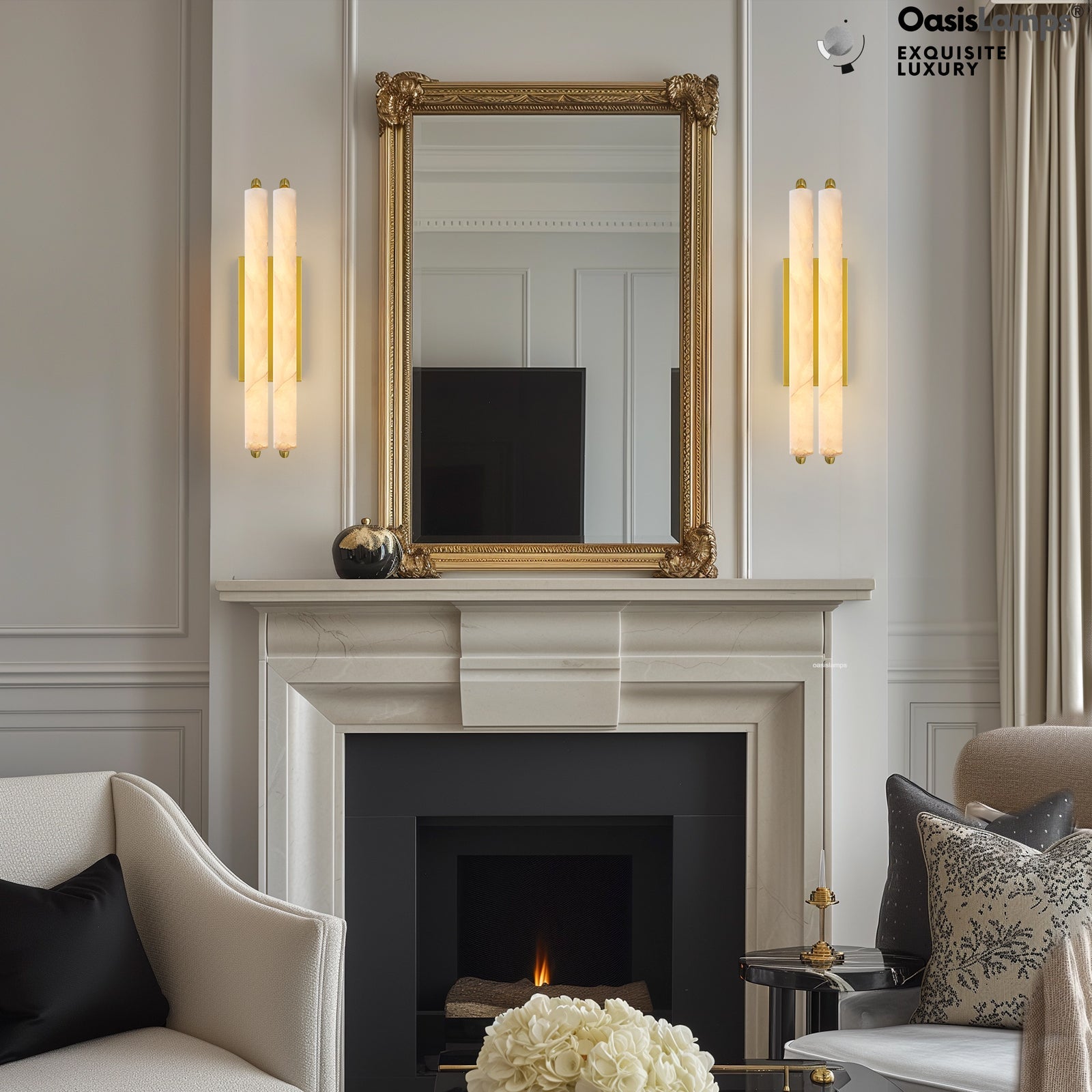 Clara Glow Alabaster Wall Sconce 19"#color_brass,style_double