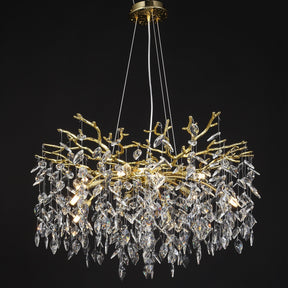 Salome Round Gold Clear Crystal Branch Chandelier For Living Room