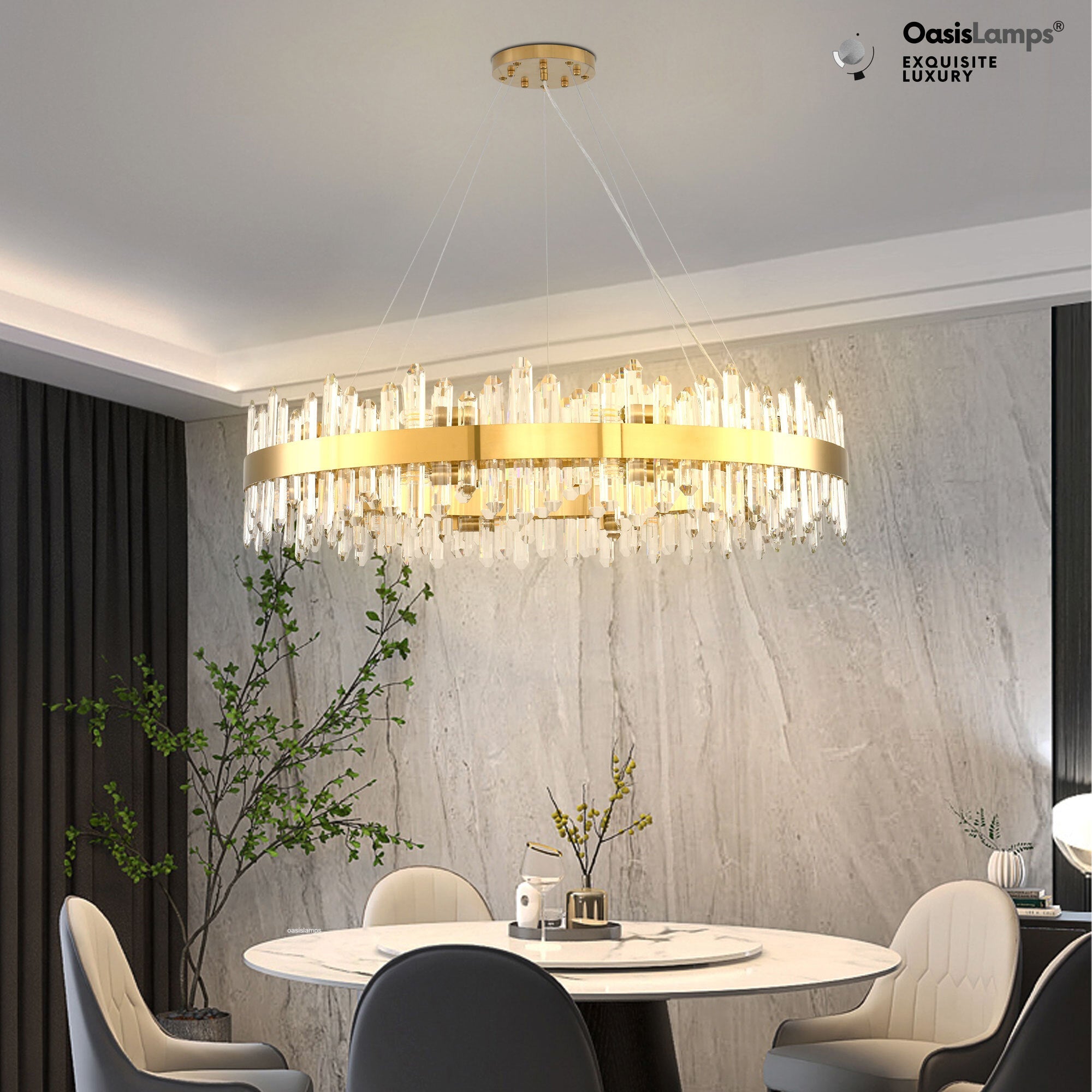 Stellara Crystal Strip Round Halo Chandelier 24" 32" 40"D#color_brass,size_40''D