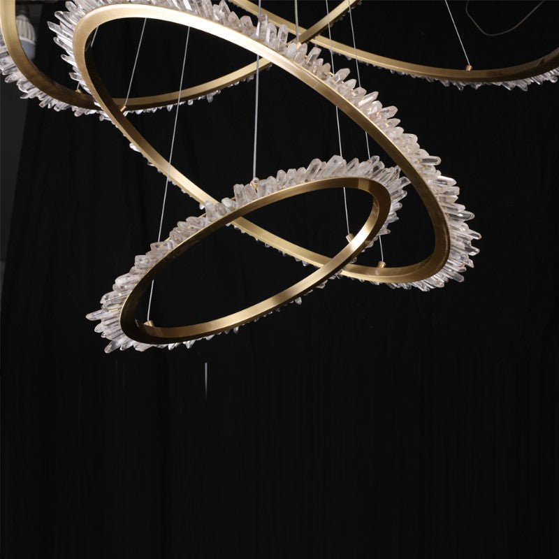 Modern (16+24+31.5+40) Inch 4 Rings Quartz Crystal Chandelier Modern Suspended Hanging Light