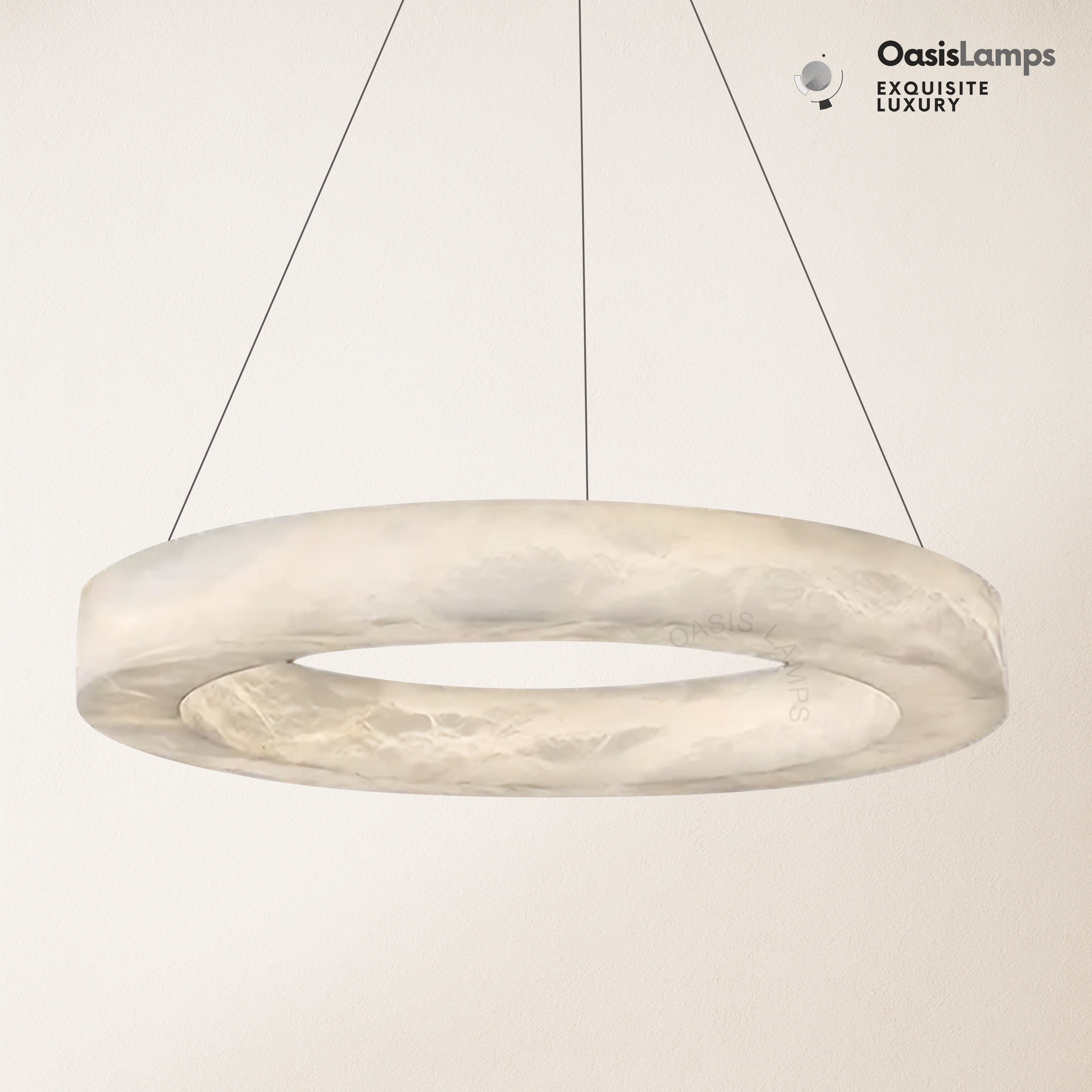 Marika Alabaster Ring Pendant Lamp#Color_Brass & White Alabaster, size_Dia 31.5”(80cm) x H 3.1”(8cm)