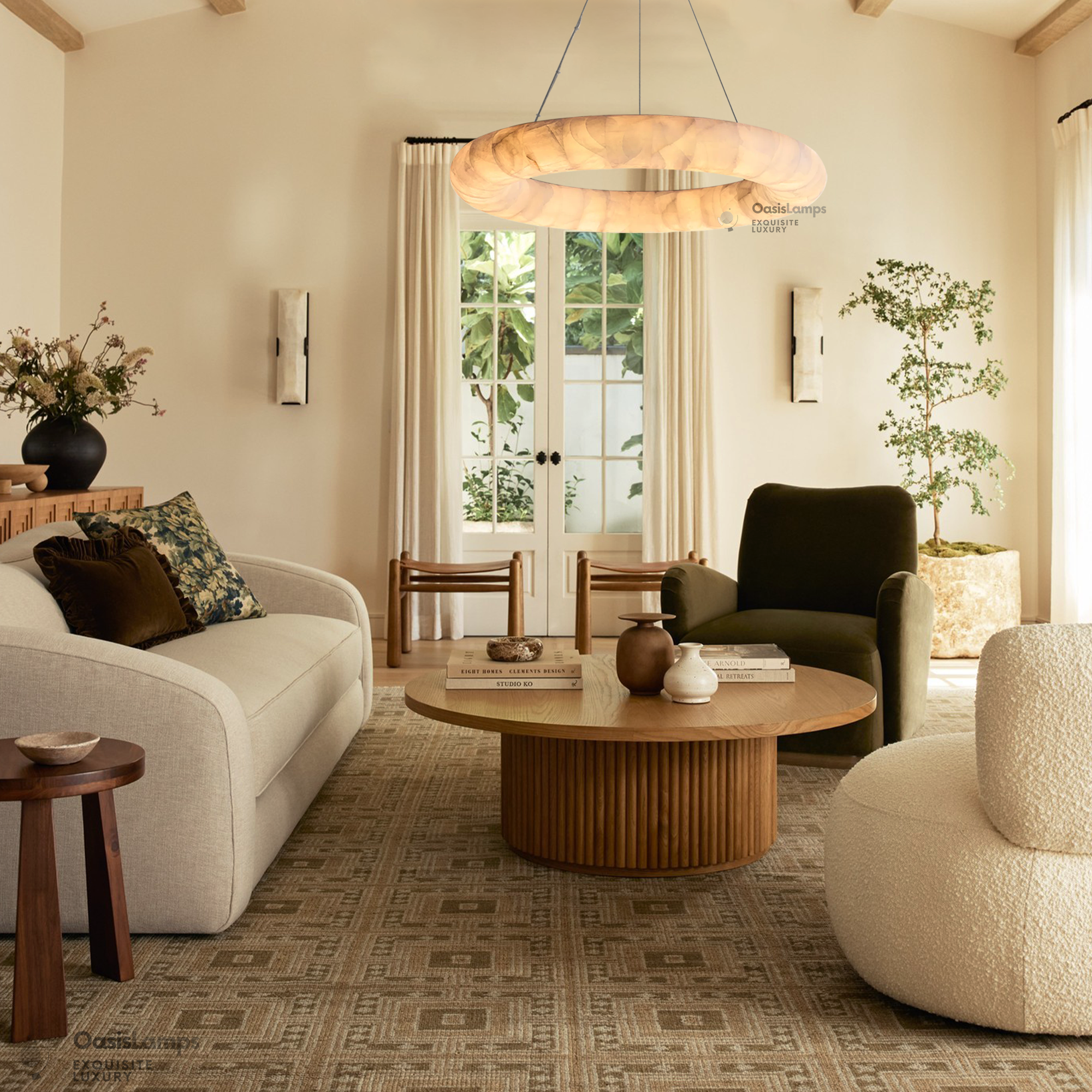 Alabaster Lisse Round Chandelier 31" 41" 61"D