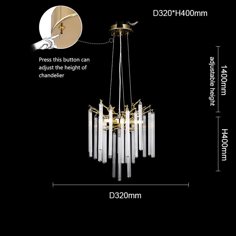 Clea Round Gold Clear Crystal Tube Branch Chandelier For Living Room