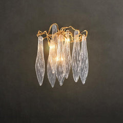 Flake Long Crystal Branch Brass Wall Sconce