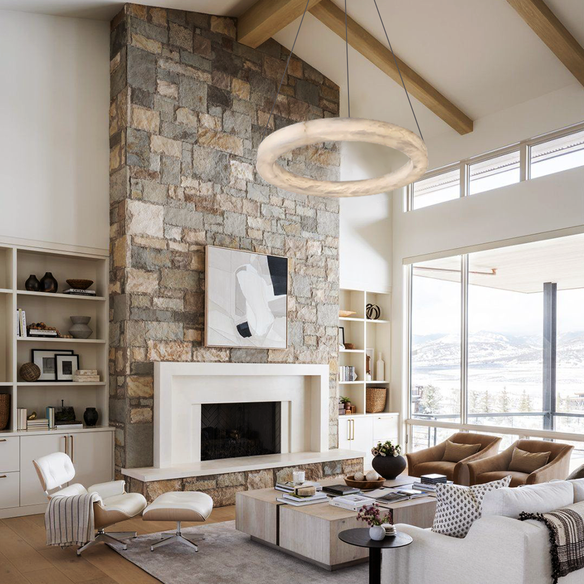 Theseus Alabaster Round Chandelier 19'' 27'' 36'' 60''D