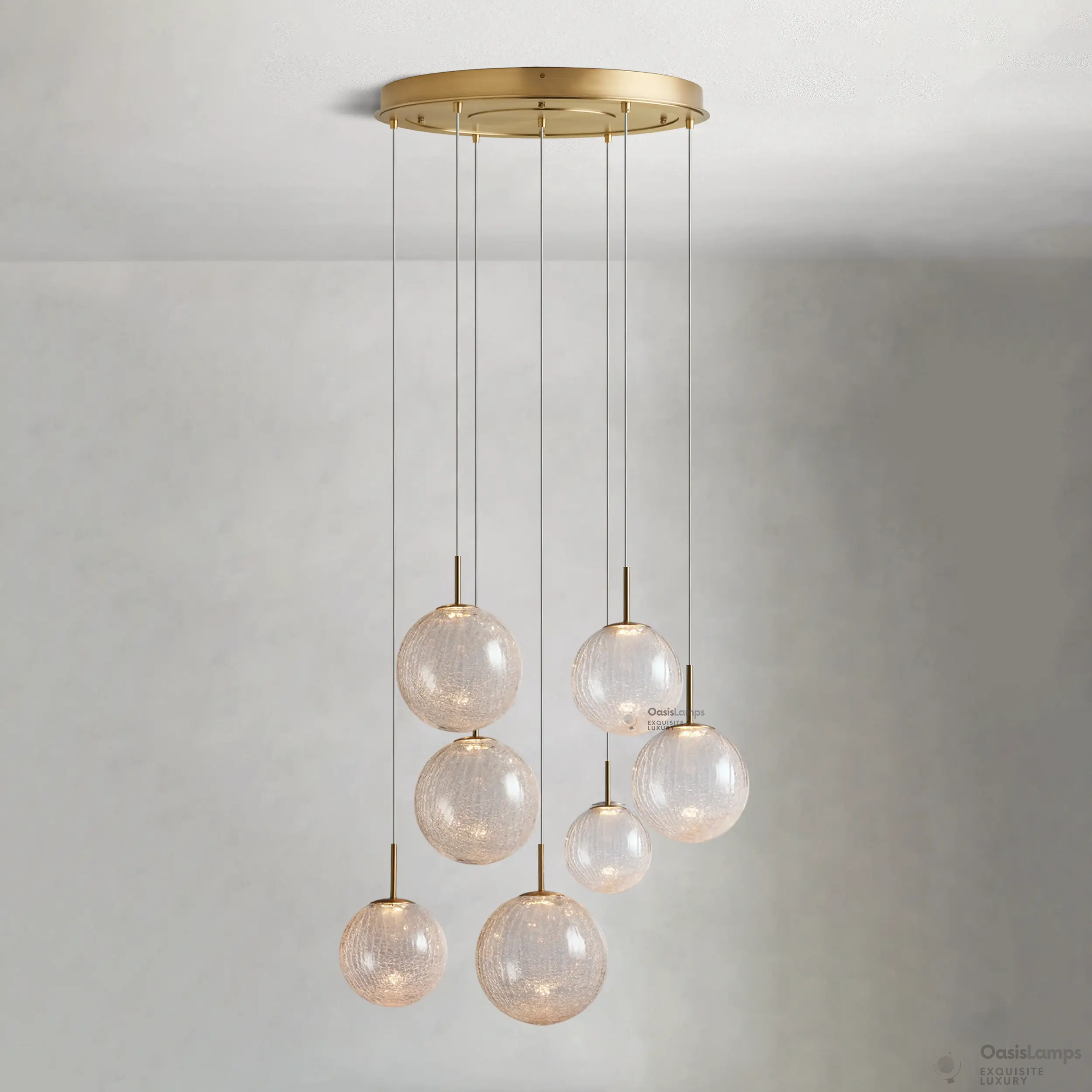 Casen Ablown Crackle Glass Globe Round Chandelier 20" 28" 34" 43"D