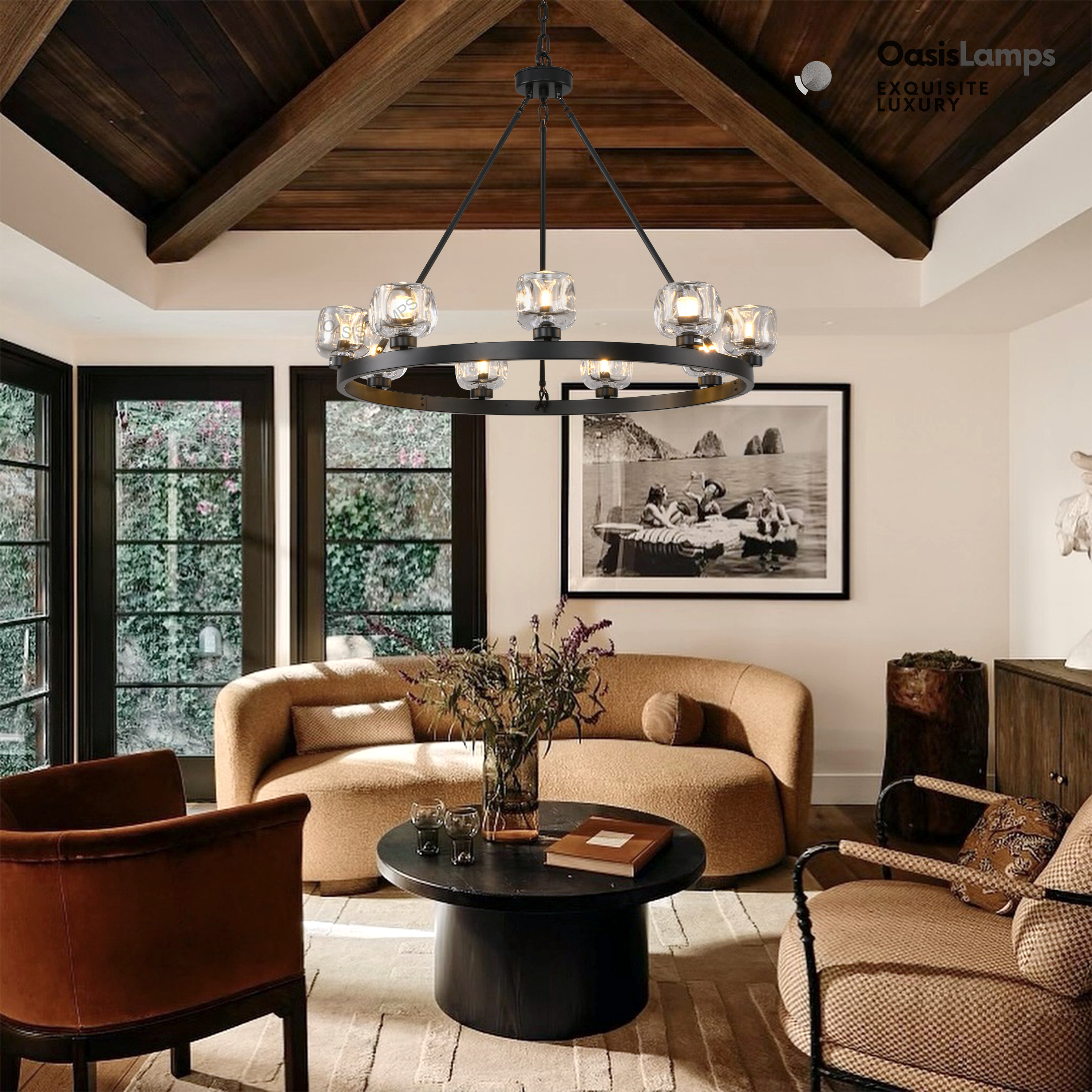 Vellum Round Chandelier 24" 36" 48" 59"D#size_36"-round,color_black