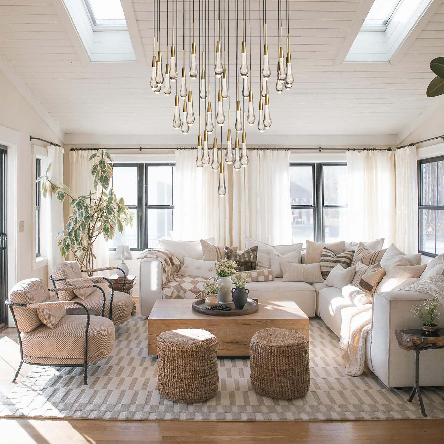 Elara Solitaires Round Crystal Chandelier 17'' 24'' 36'' 40'' 58''D#color_brass,size_36"-34 lights