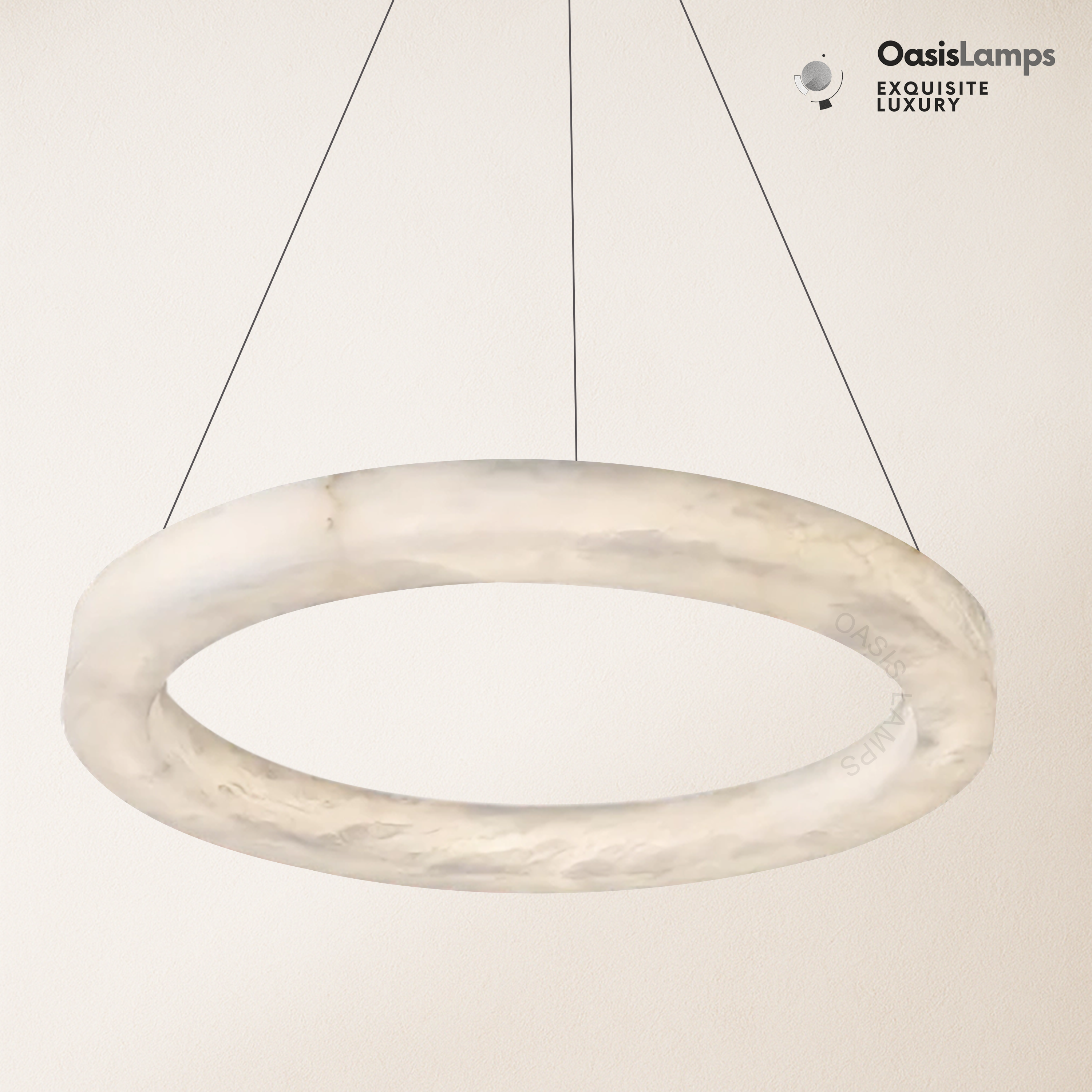 Marika Alabaster Ring Pendant Lamp#Color_Brass & White Alabaster, size_Dia 39.3”(100cm) x H 3.1”(8cm)