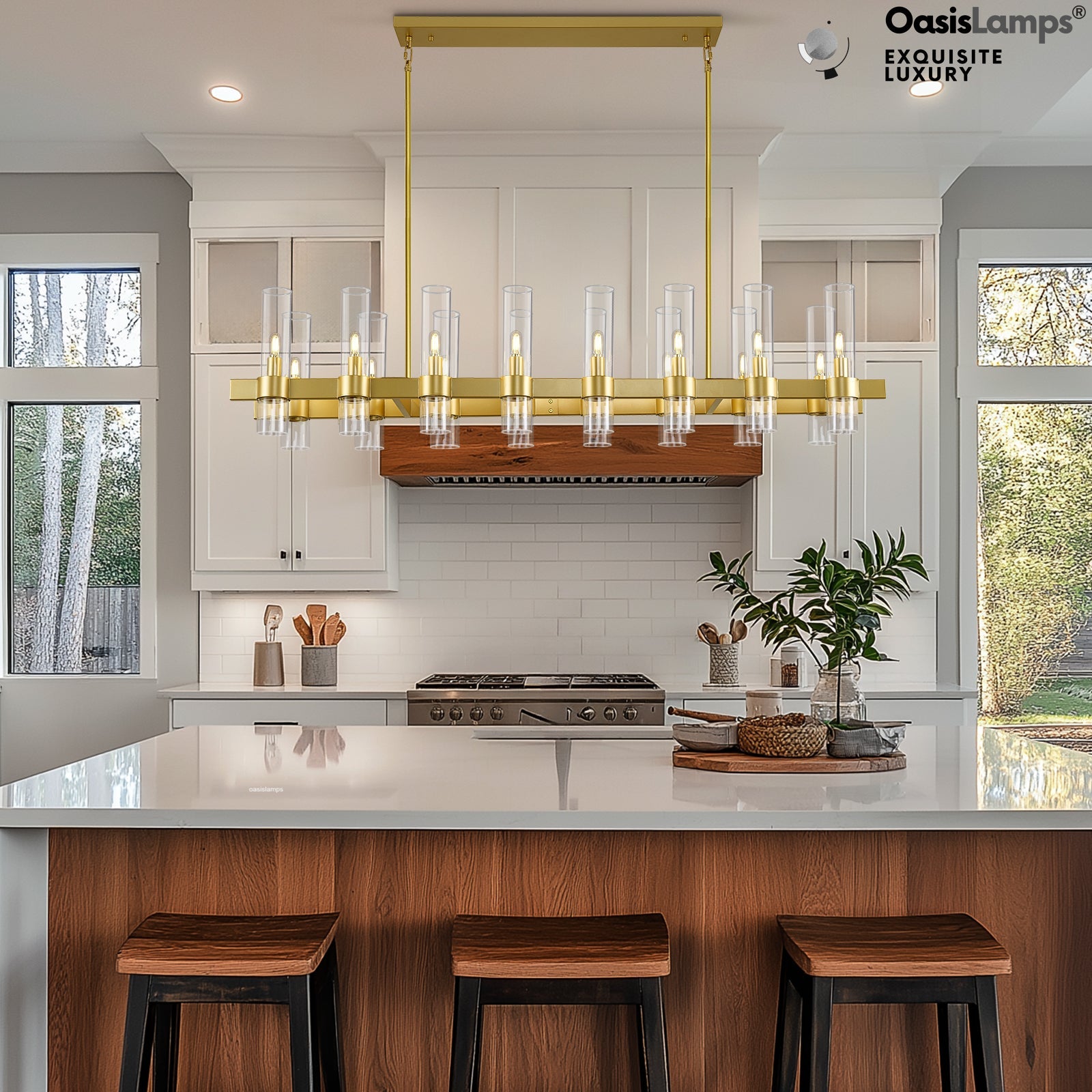 Cylora Glass Tube Rectangular Chandelier 54" 68"L#finish_brass,size_54"