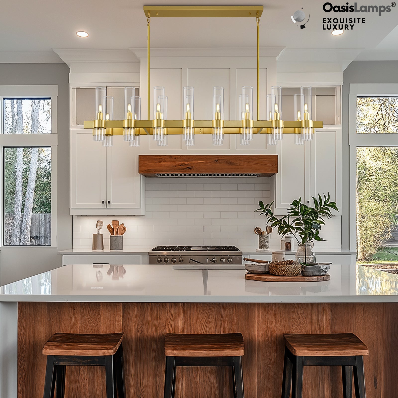 Cylora Glass Tube Rectangular Chandelier 54" 68"L#finish_brass,size_54"