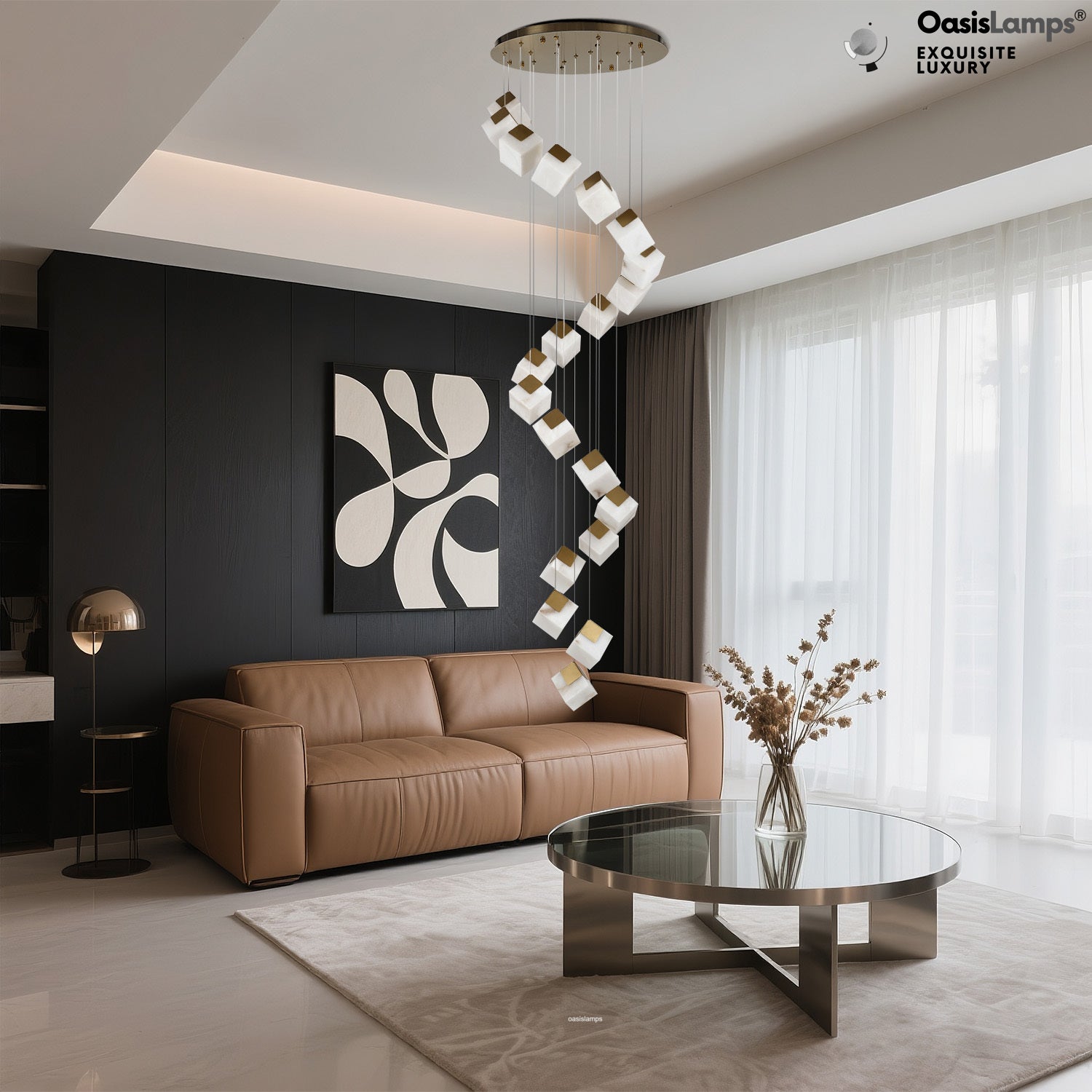 Dave Alabaster High Ceiling Staircase Chandelier 20'' 24''D#size_20-lights