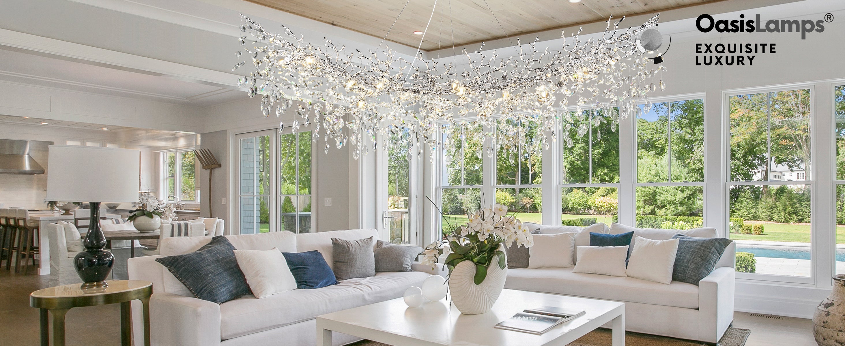 Frostleaf Cascade Tree Branch Linear Chandelier for All Rooms 55" 72"#Color_silver,Size_L-72inches