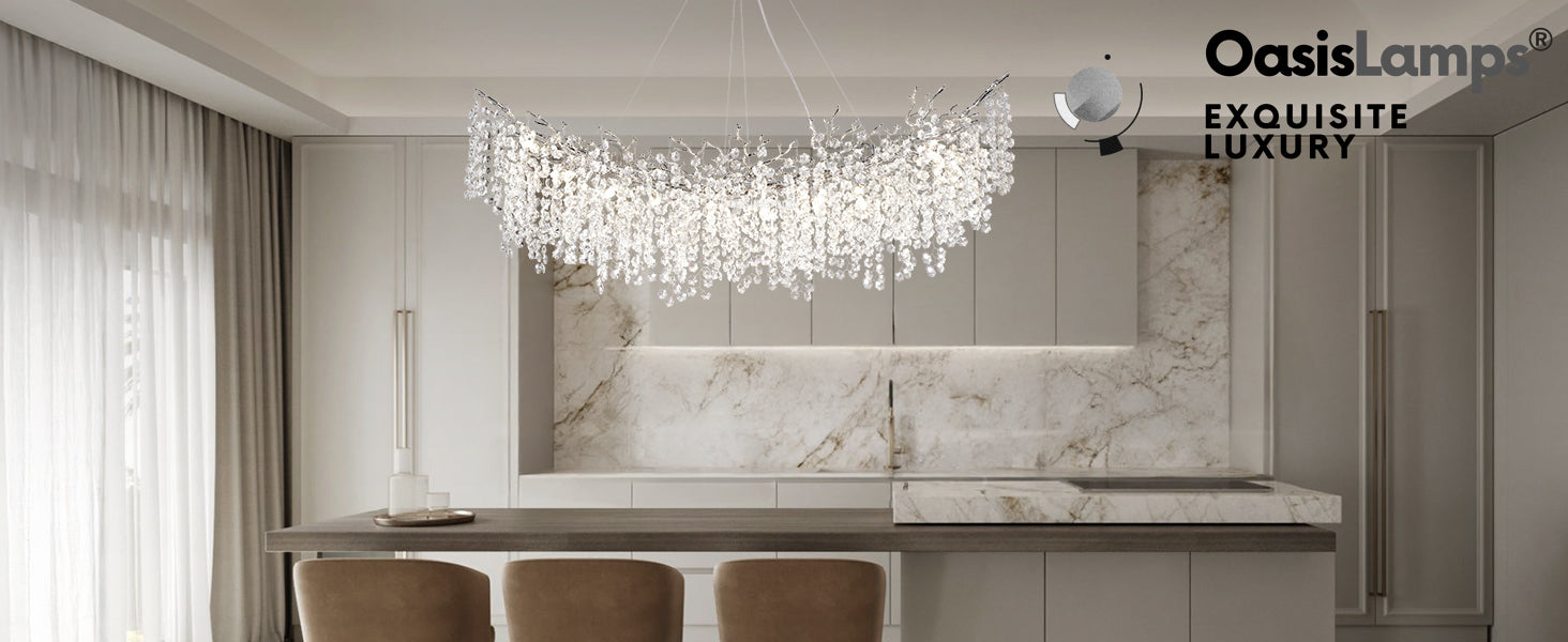 Lustre Branches Crystal Rectangular Chandelier 55"L#Color_silver
