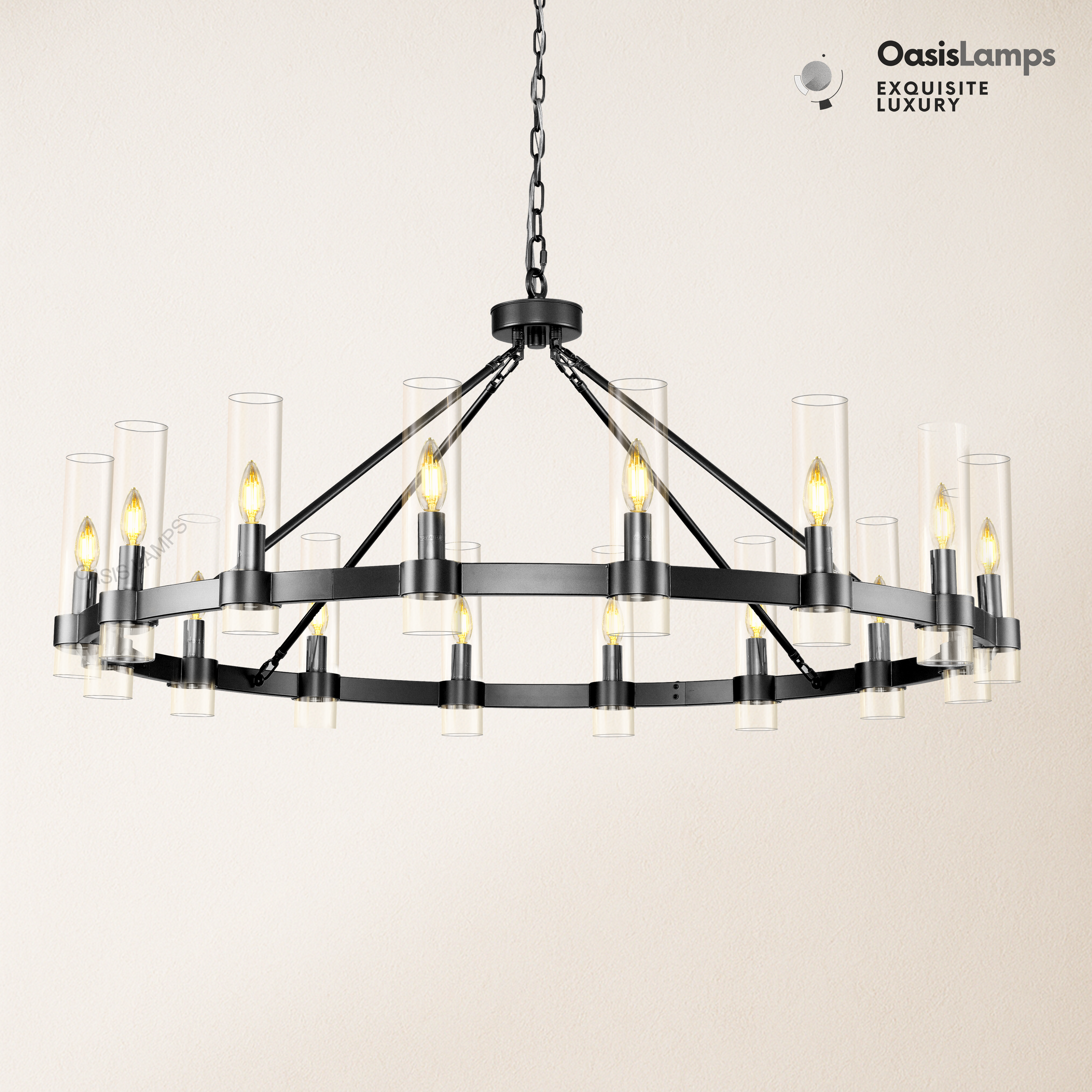 Cylora Glass Tube Round Chain Chandelier 48" 60" 70"D#Color_Black,Size_48"