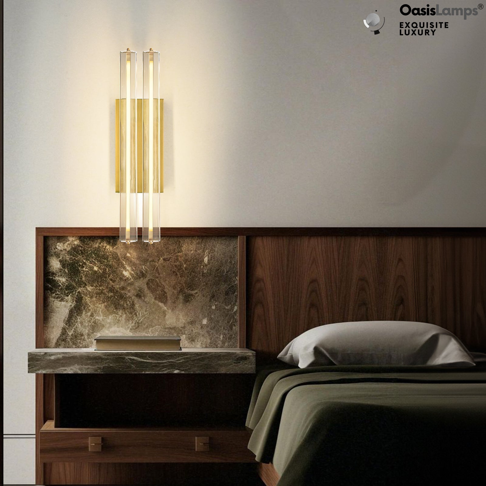 Clara Glow Crystal Wall Sconce 19"#color_brass,style_double crystal