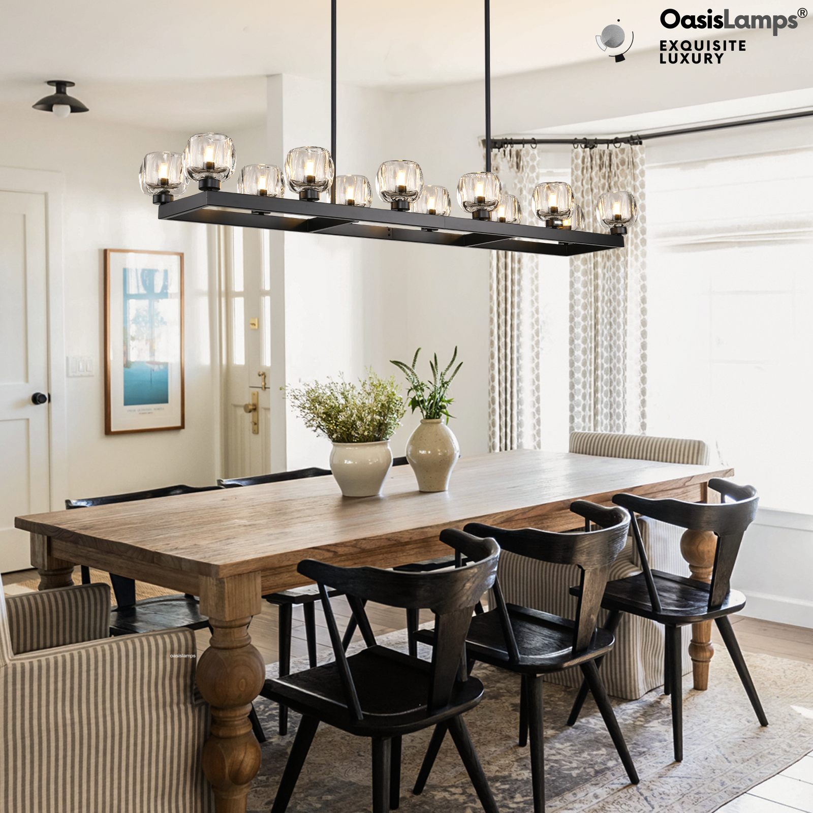 Vellum Rectangular Chandelier 59" 68"L#color_Black,size_59"-Rectangular