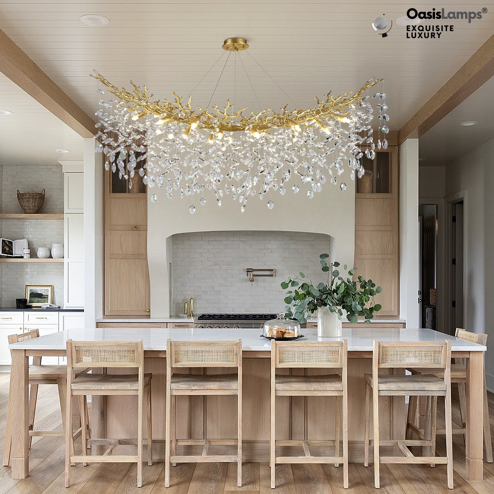 Frostleaf Cascade Tree Branch Linear Chandelier for All Rooms 55" 72"#Color_brass,Size_L-55inches