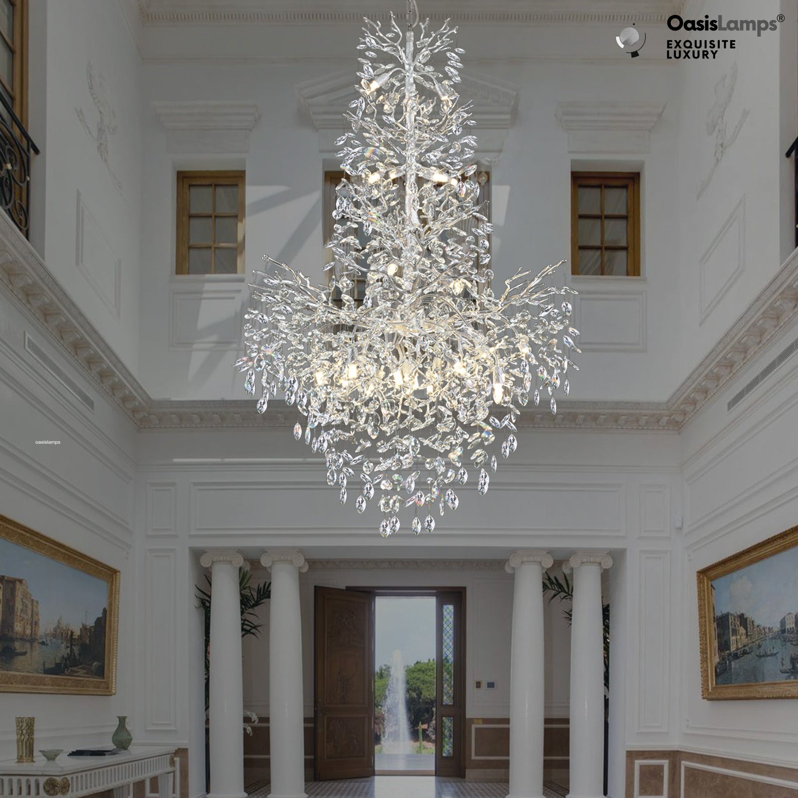 Frostleaf Cascade Grand Staircase Chandelier 61" 65"#Color_silver,Size_H61"