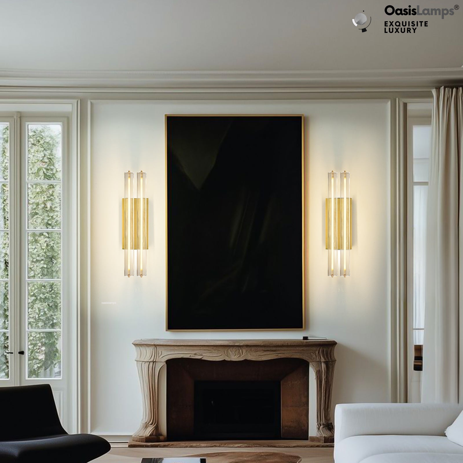 Clara Glow Crystal Wall Sconce 19"#color_brass,style_double crystal