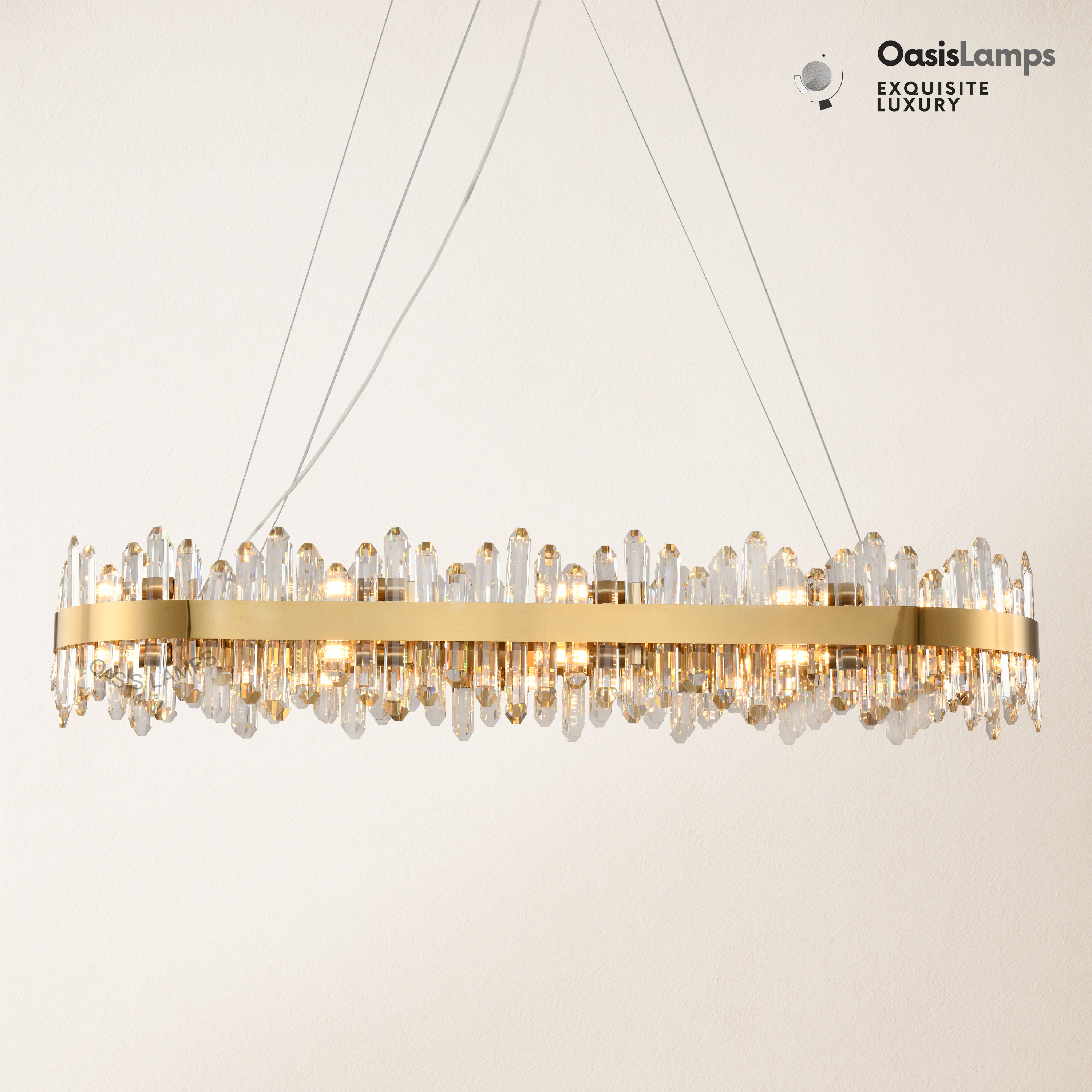 Stellara Crystal Strip Oval Halo Chandelier 36" 52"#color_brass,size_52''L