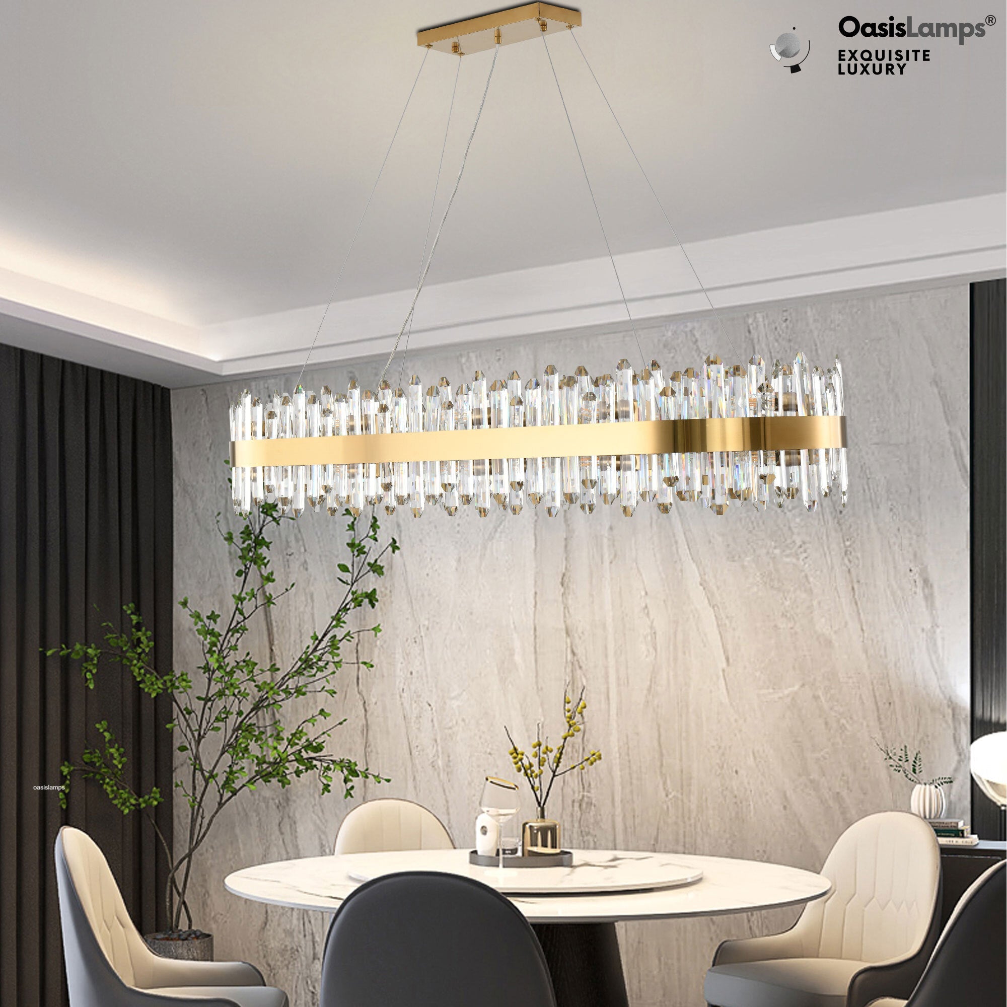 Stellara Crystal Strip Oval Halo Chandelier 36" 52"#color_brass,size_52''L