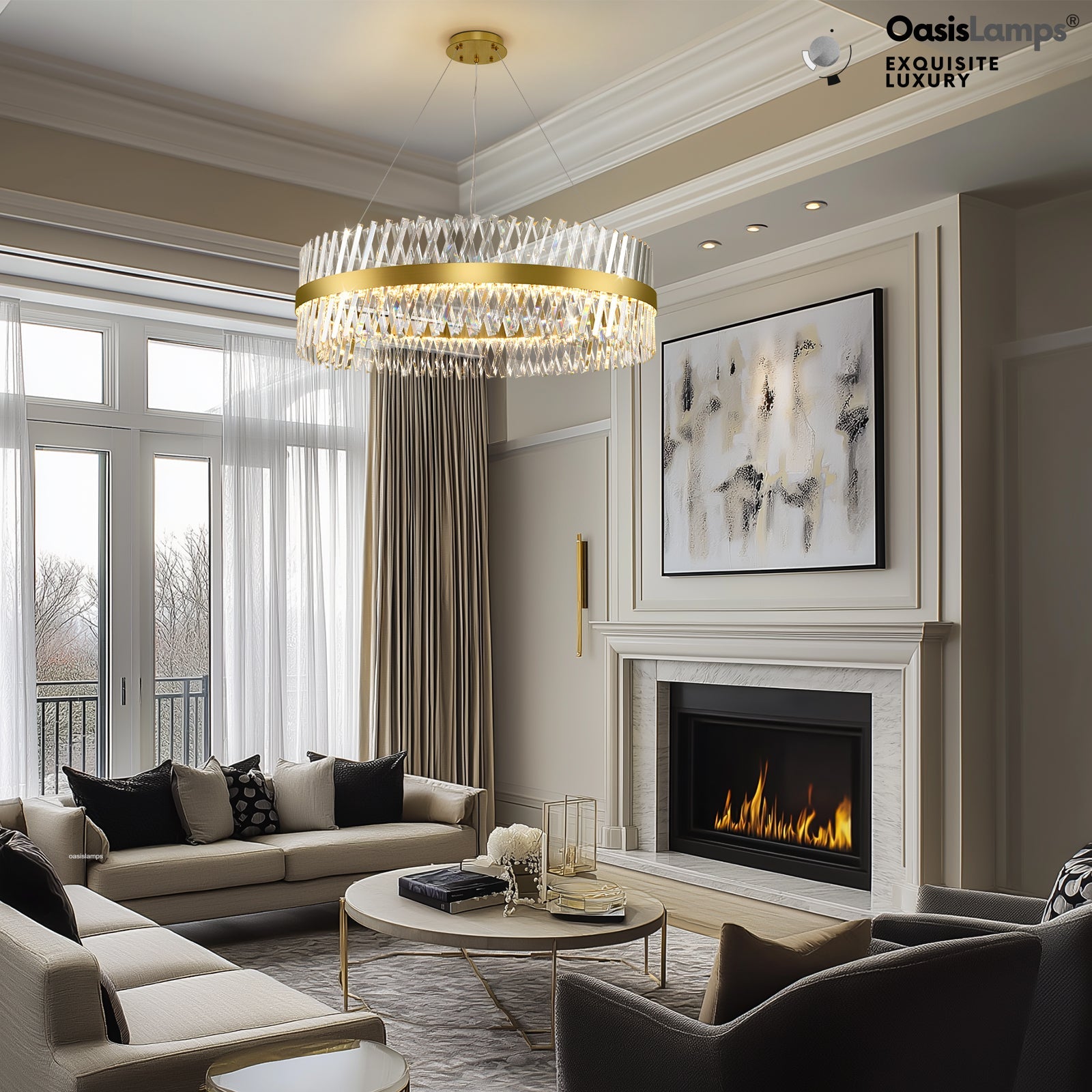 Vetro Prism Crystal Round Chandelier 23.6" 31.5" 40"D#Color_Brass,size_40"D