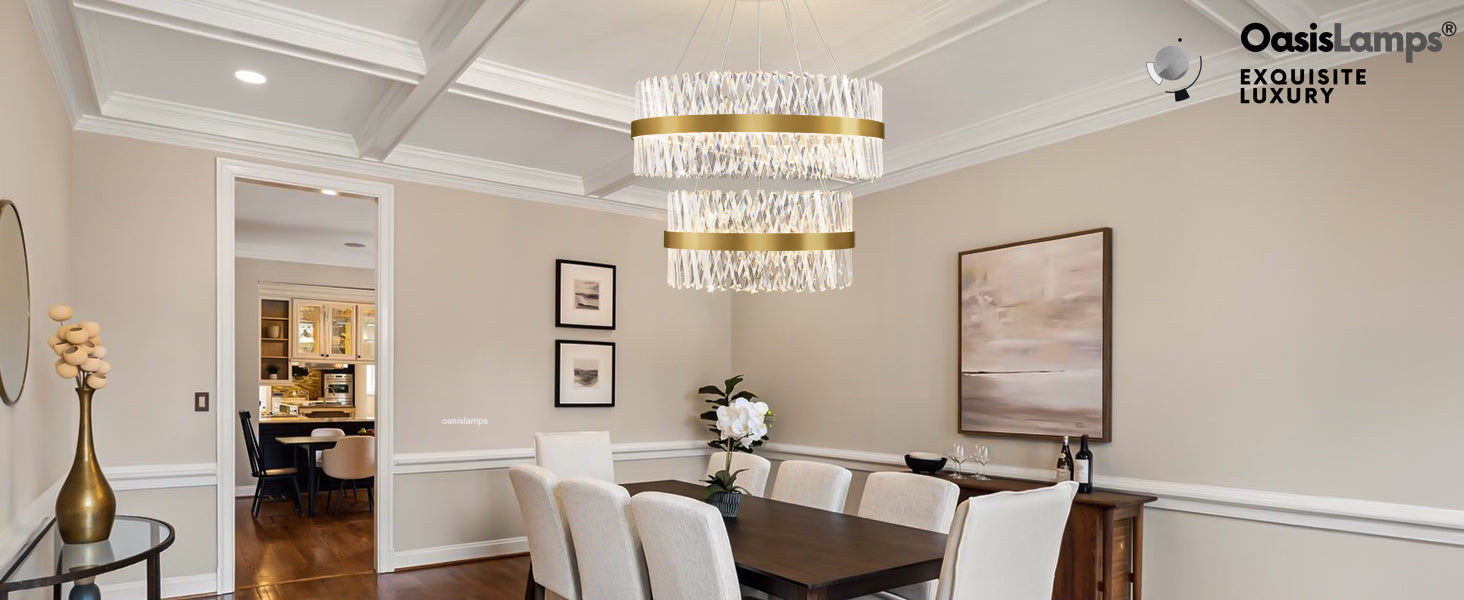 Vetro Prism Crystal 2-Tier Chandelier 31.5" 40" L#Color_Brass,size_D31.5"+D23.6"