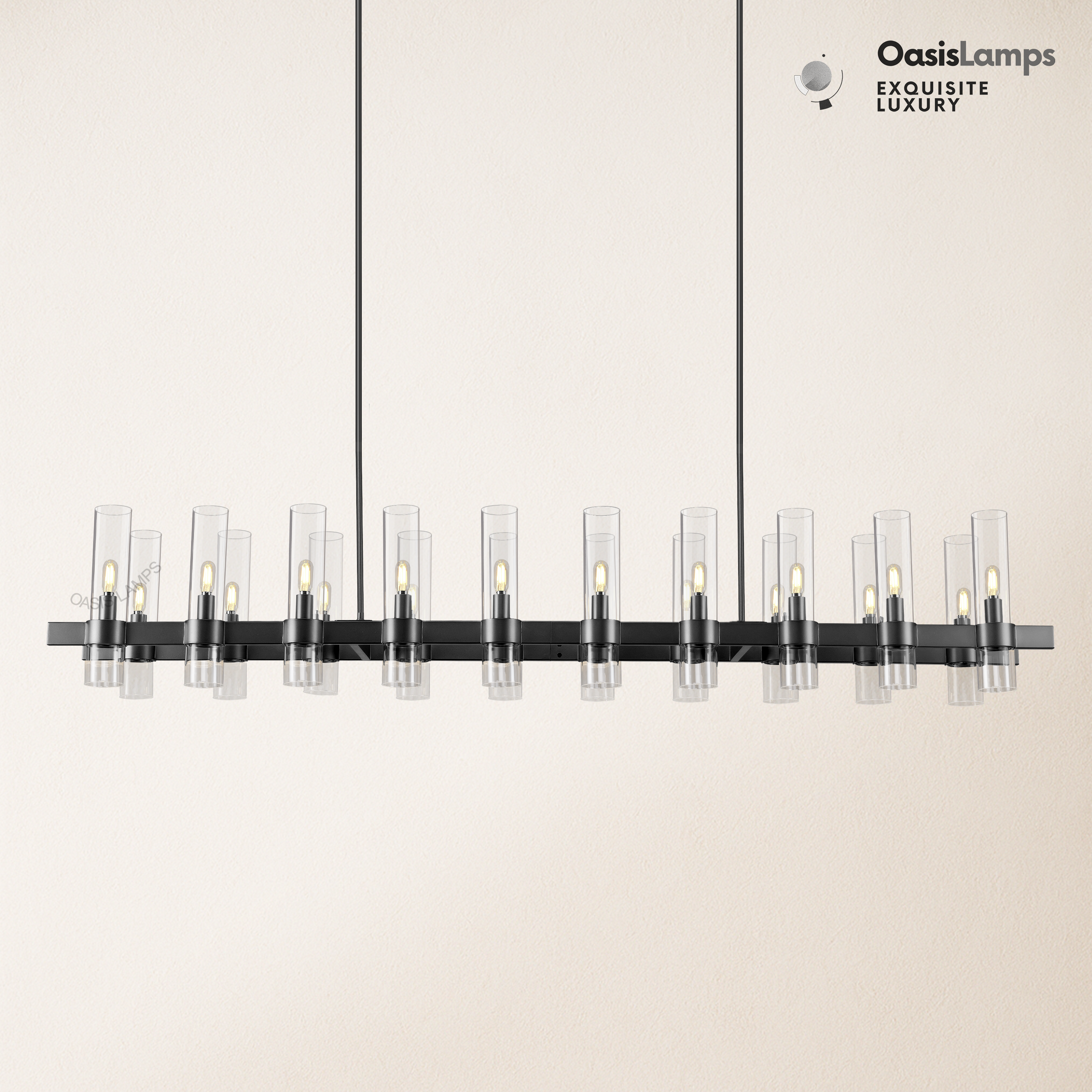 Cylora Glass Tube Rectangular Chandelier 54" 68"L#finish_black,size_68"