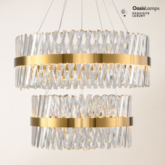 Vetro Prism Crystal 2-Tier Chandelier 31.5" 40" L#Color_Brass,size_D31.5"+D23.6"