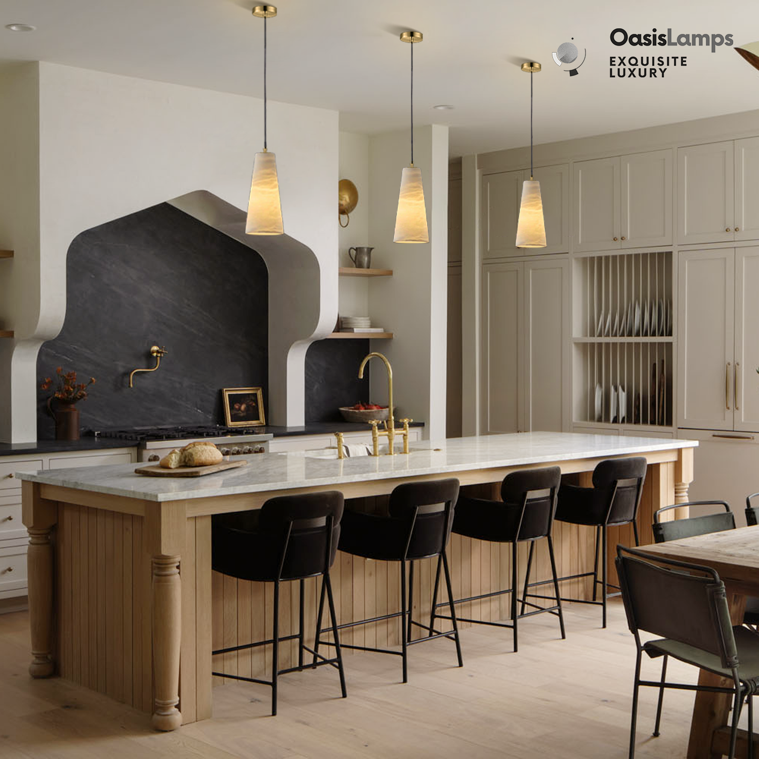 Capus Conical Alabaster Pendant#color_brass